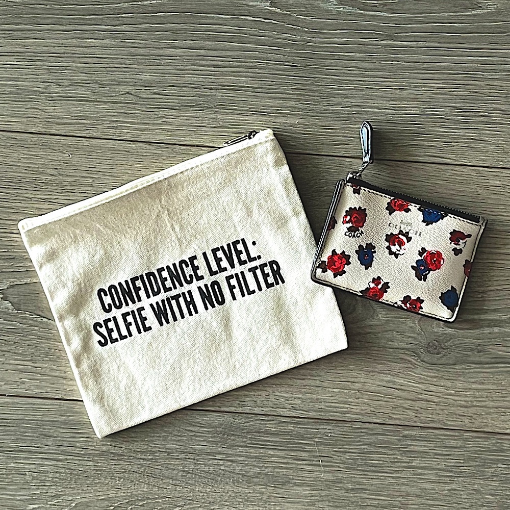 EUC Coach Floral Card Holder & NWOT Selfie Confidence Cosmetic Bag Bundle